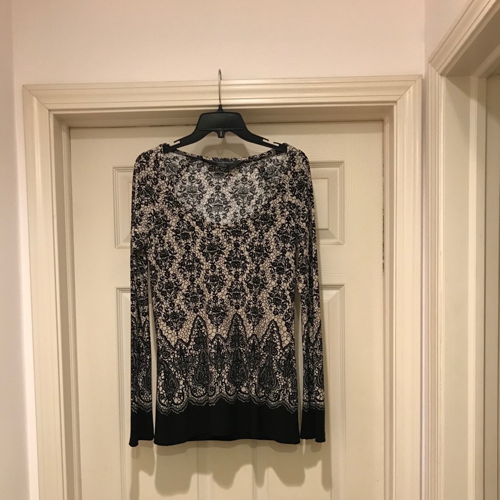 Norma Kamali Lace Print Scoop Neck Top L/S ~ Med